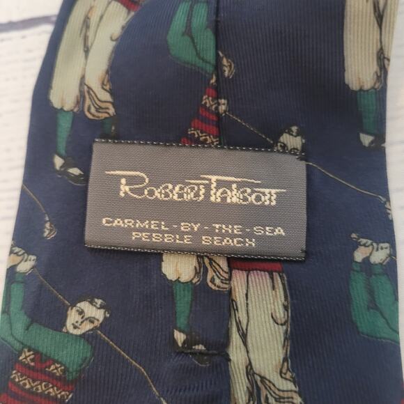 Robert Talbott Size OS Golfer Print Tie Pebble Beach Vintage Novelty Accessory - Picture 3 of 4